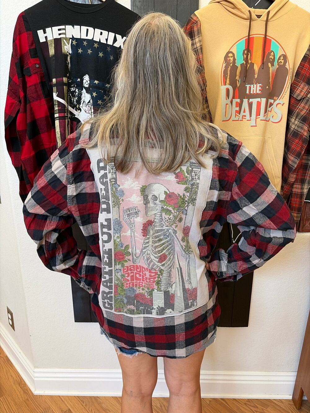 Grateful Dead Upcycled Flannel Shirt Unisex Size X-large XL Handmade